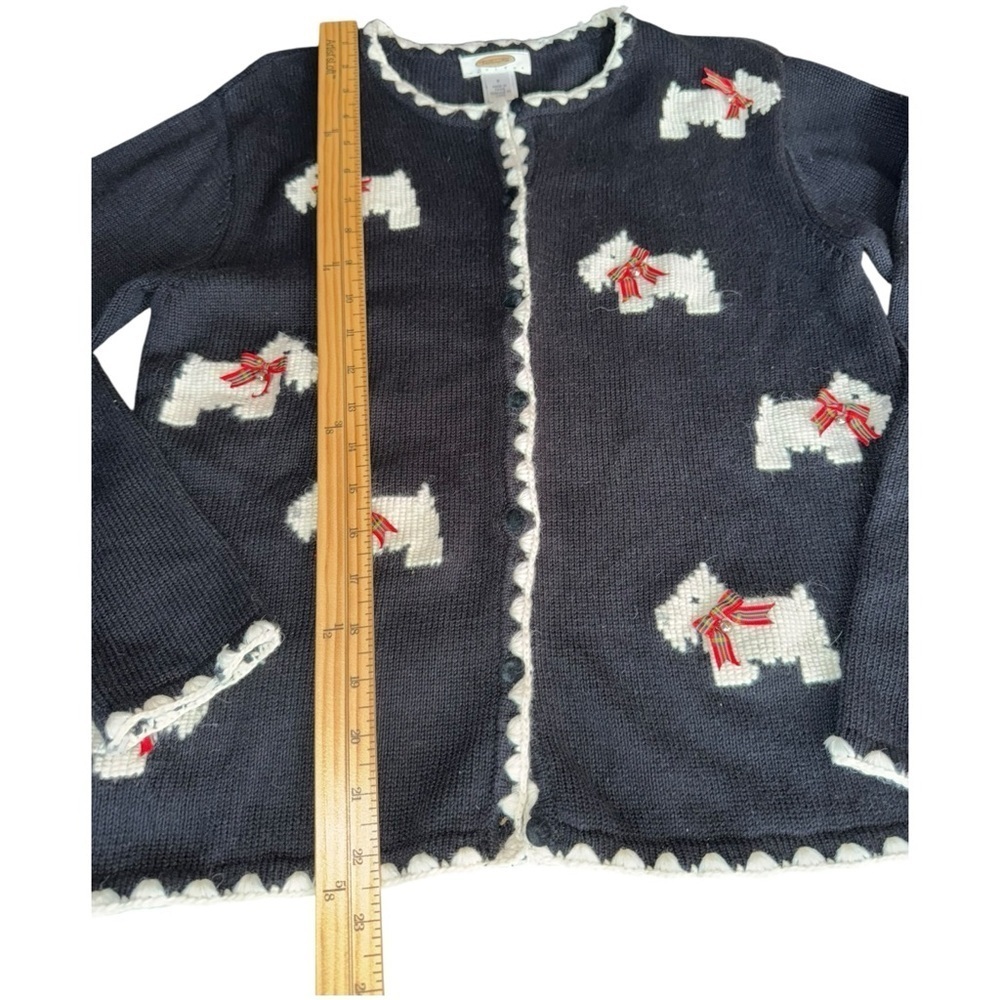 TALBOTS SWEATER CARDIGAN BLACK WHITE DOG WESTIE SCOTTISH TERRIER SIZE SP PETITE - Picture 8 of 15